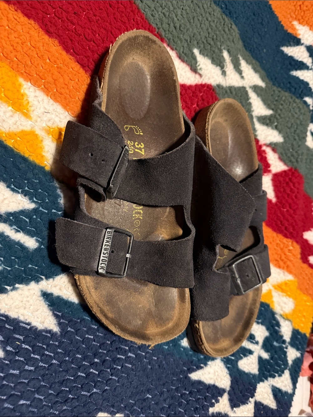 Birkenstock Dark Grey Suede Two-Strap Arizona Sandals